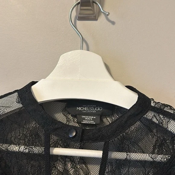 Michel Studio Black Lace Blouse with Ruffle and Choker Neck - Picture 3 of 10